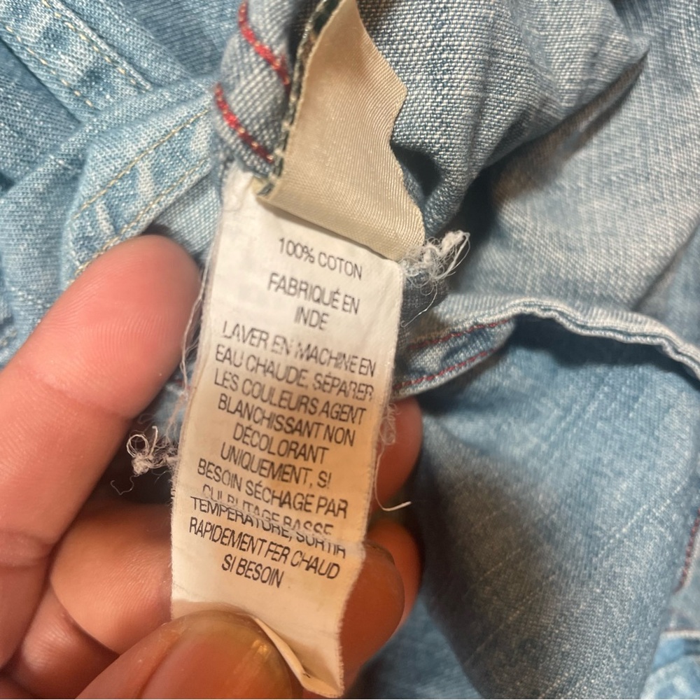L.L.Bean Faded Denim Jean Button Front Pocket Shirt, Mens L.  #7 - Picture 6 of 10